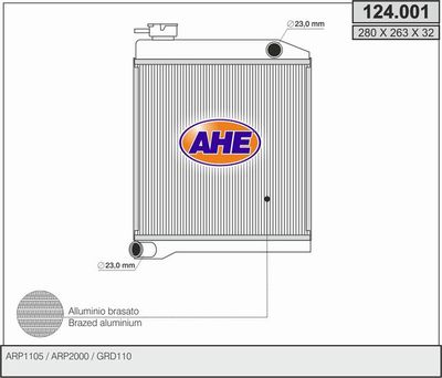 Радиатор, охлаждение двигателя AHE 124.001 для AUSTIN MINI