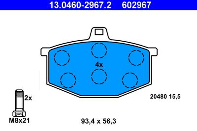 Комплект тормозных колодок, дисковый тормоз ATE 13.0460-2967.2 для RENAULT 5