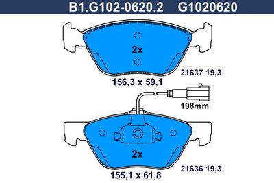 GALFER B1.G102-0620.2 Тормозные колодки и сигнализаторы  для ALFA ROMEO GT (937_) 2.0 JTS (937CXH11, 937CXH1A, 937CXT1A)