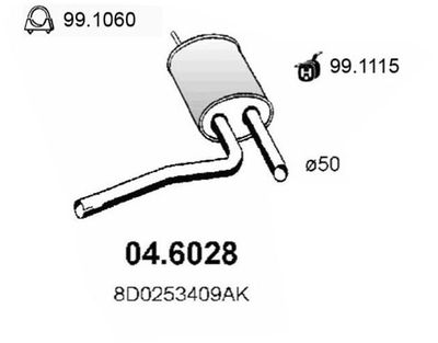 ASSO 04.6028 Глушитель выхлопных газов  для AUDI A4 (Ауди А4)