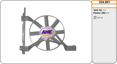 AHE 334.001 Вентилятор системы охлаждения двигателя  для SMART CROSSBLADE (Смарт Кроссбладе)
