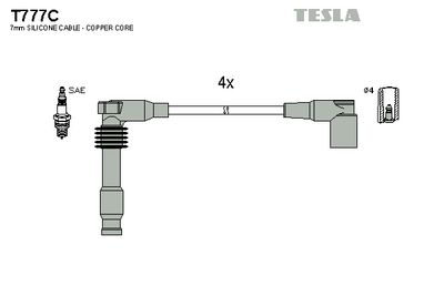 Комплект проводов зажигания TESLA T777C для DAEWOO EVANDA