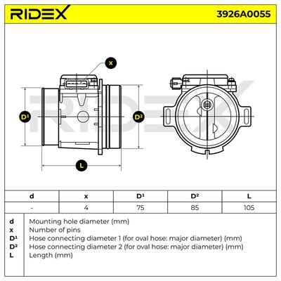 въздухомер-измерител на масата на въздуха RIDEX 3926A0055