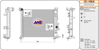 Радиатор, охлаждение двигателя AHE 121.156/A для OPEL MERIVA