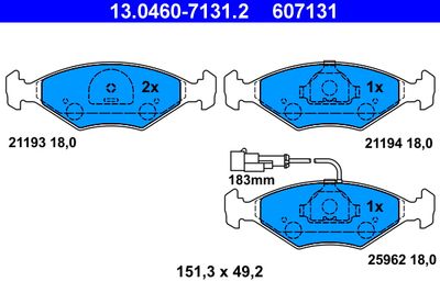 Комплект тормозных колодок, дисковый тормоз ATE 13.0460-7131.2 для LANCIA DEDRA