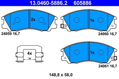 Комплект тормозных колодок, дисковый тормоз ATE 13.0460-5886.2 для HYUNDAI TERRACAN