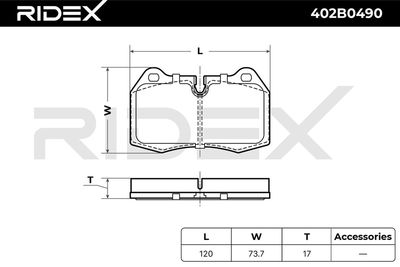 комплект спирачно феродо, дискови спирачки RIDEX 402B0490