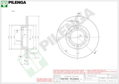 PILENGA 5454 Тормозные диски  для DAIHATSU CUORE (Дайхатсу Куоре)