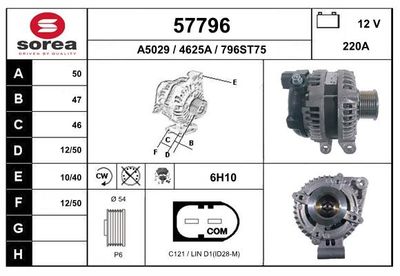 EAI 57796 Генератор  для LAND ROVER RANGE ROVER III (L322) 4.4 D 4x4