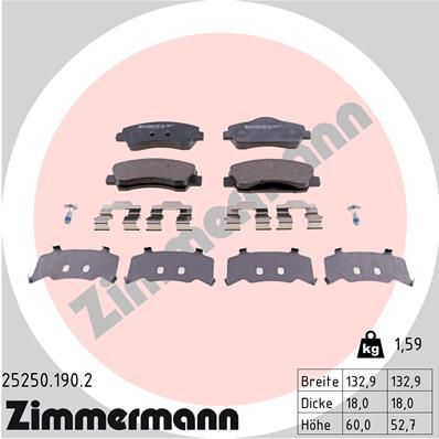 Комплект тормозных колодок, дисковый тормоз ZIMMERMANN 25250.190.2 для CITROËN C-ELYSEE