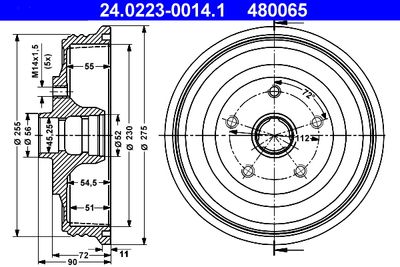 Тормозной барабан ATE 24.0223-0014.1 для AUDI 100