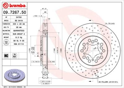 Тормозной диск BREMBO 09.7267.50 для FERRARI 360