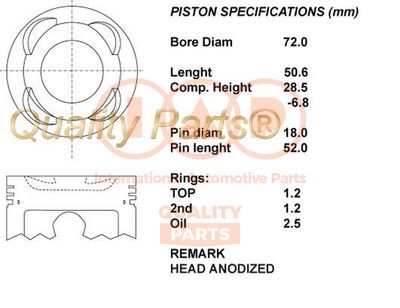 Поршень IAP QUALITY PARTS 100-03072 для DAIHATSU MOVE