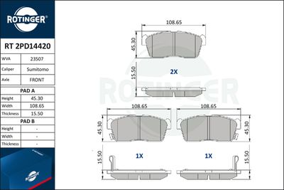 Комплект тормозных колодок, дисковый тормоз ROTINGER RT 2PD14420 для DAIHATSU COPEN