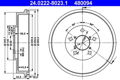 ATE 24.0222-8023.1 Гальмівний барабан для SUBARU (Субару)