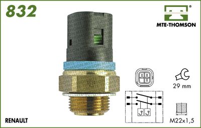 Термовыключатель, вентилятор радиатора MTE-THOMSON 832 для RENAULT MASTER