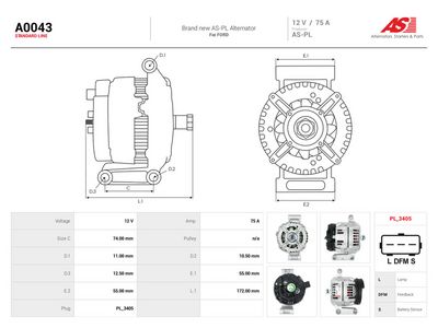 Generator AS-PL A0043 för FORD, DAF