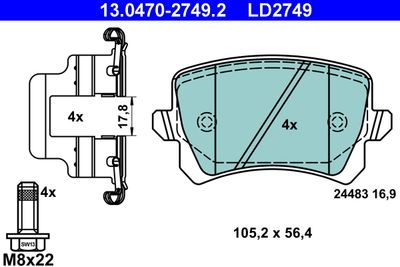 Комплект тормозных колодок, дисковый тормоз ATE 13.0470-2749.2 для SEAT ALHAMBRA