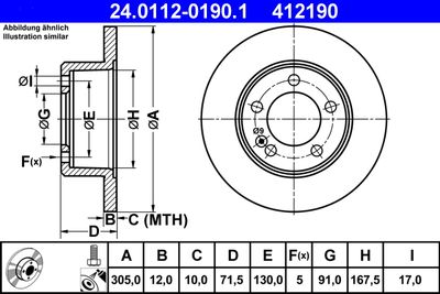 Тормозной диск ATE 24.0112-0190.1 для NISSAN NV400