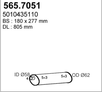 ASSO 565.7051 Глушитель выхлопных газов  для RENAULT TRUCKS MASCOTT (Рено тракс Маскотт)