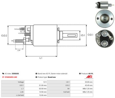 Elektromagnetický spínač, štartér AS-PL SS9263S