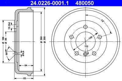 Тормозной барабан ATE 24.0226-0001.1 для MERCEDES-BENZ G-CLASS