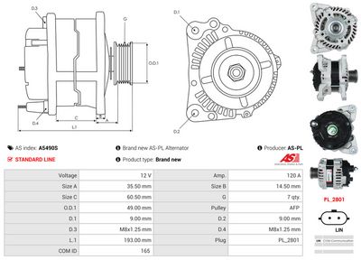 GENERATOR / ALTERNATOR AS-PL A5490S 4