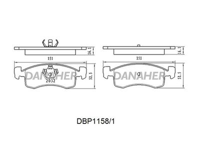 Комплект тормозных колодок, дисковый тормоз DANAHER DBP1158/1 для CHRYSLER LE BARON