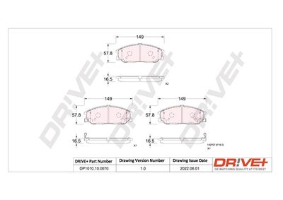 Комплект тормозных колодок, дисковый тормоз Dr!ve+ DP1010.10.0070 для SSANGYONG KYRON