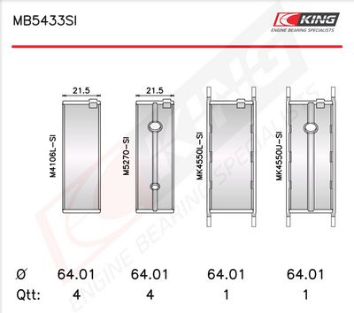 Комплект черупки на лагера на коляновия вал KING MB5433SI0.5