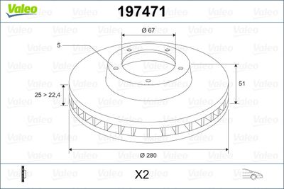 Тормозной диск VALEO 197471 для MERCEDES-BENZ CLA