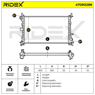 радиатор, охлаждане на двигателя RIDEX 470R0288