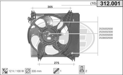 AHE 312.001 Вентилятор системы охлаждения двигателя  для HYUNDAI ATOS (Хендай Атос)
