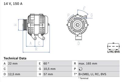 Генератор BOSCH 0 986 082 400 для LAND ROVER RANGE ROVER