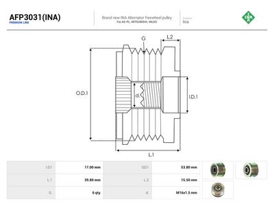 Frihjulskoppling, generator AS-PL AFP3031(INA)