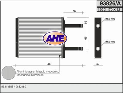 Теплообменник, отопление салона AHE 93826/A для CHEVROLET SPARK