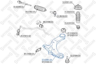 носач, окачване на колелата STELLOX 57-51061-SX