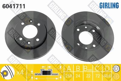 GIRLING 6041711 Тормозные диски для KIA CLARUS