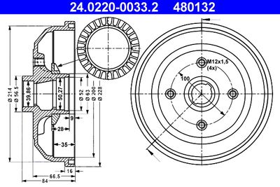 Тормозной барабан ATE 24.0220-0033.2 для OPEL TIGRA