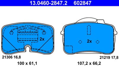 Комплект тормозных колодок, дисковый тормоз ATE 13.0460-2847.2 для AUDI 200
