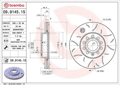 спирачен диск BREMBO 09.9145.1S