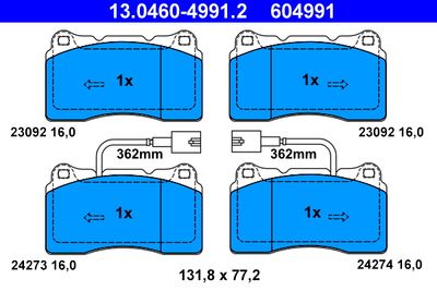 Комплект тормозных колодок, дисковый тормоз ATE 13.0460-4991.2 для ALFA ROMEO GT