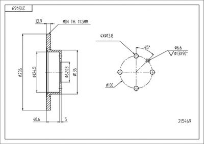 Тормозной диск HART 215 469 для VW CADDY