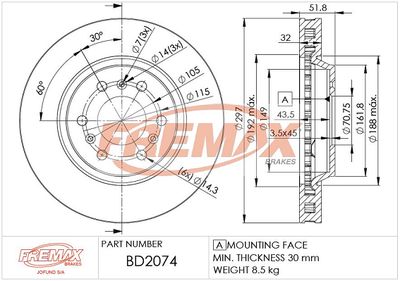 Тормозной диск FREMAX BD-2074 для PONTIAC MONTANA