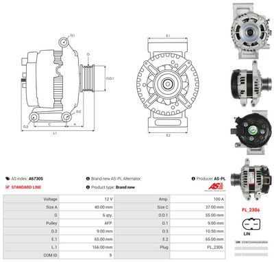 GENERATOR / ALTERNATOR AS-PL A6730S 4