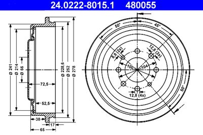 Тормозной барабан ATE 24.0222-8015.1 для RENAULT ESPACE