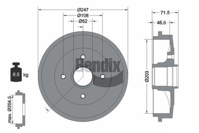 BENDIX Braking BDM1079 Тормозной барабан  для PEUGEOT 206 (Пежо 206)