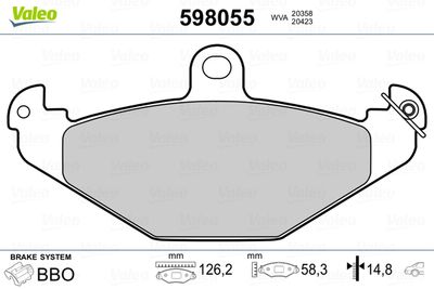 Комплект тормозных колодок, дисковый тормоз VALEO 598055 для CHRYSLER VIPER