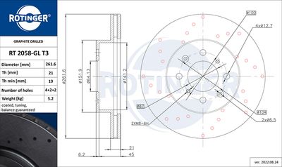 ROTINGER RT 2058-GL T3 Тормозные диски  для HONDA ACCORD (Хонда Аккорд)