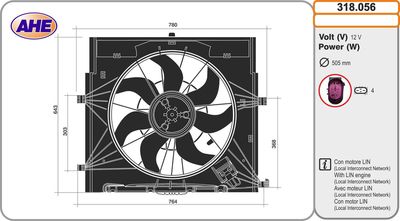 Вентилятор, охлаждение двигателя AHE 318.056 для MERCEDES-BENZ V-CLASS